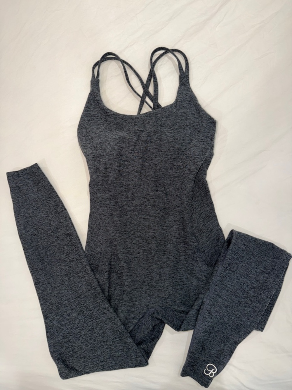 Bombshell Sportswear Heather Charcoal Gray Strappy Jumpsuit Romper
